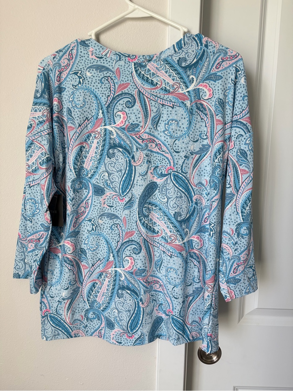 NWT Ellen Tracy Pajama Set Size Petite Small Blue Pink Paisley 2 Piece Spring - Picture 7 of 12